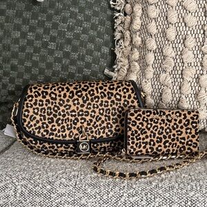 Michael kors leopard print small shoulder bag with small card wallet